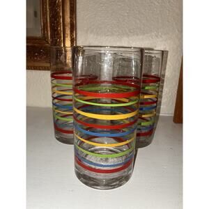 Brylane Home Santa Fe Highball Glasses, 14.25 oz Rainbow Stripes set of 3